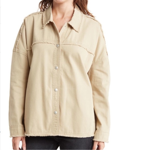 BLANK NYC Fray Edge Shacket in Zoo fair Beige Denim Oversized - Picture 1 of 5